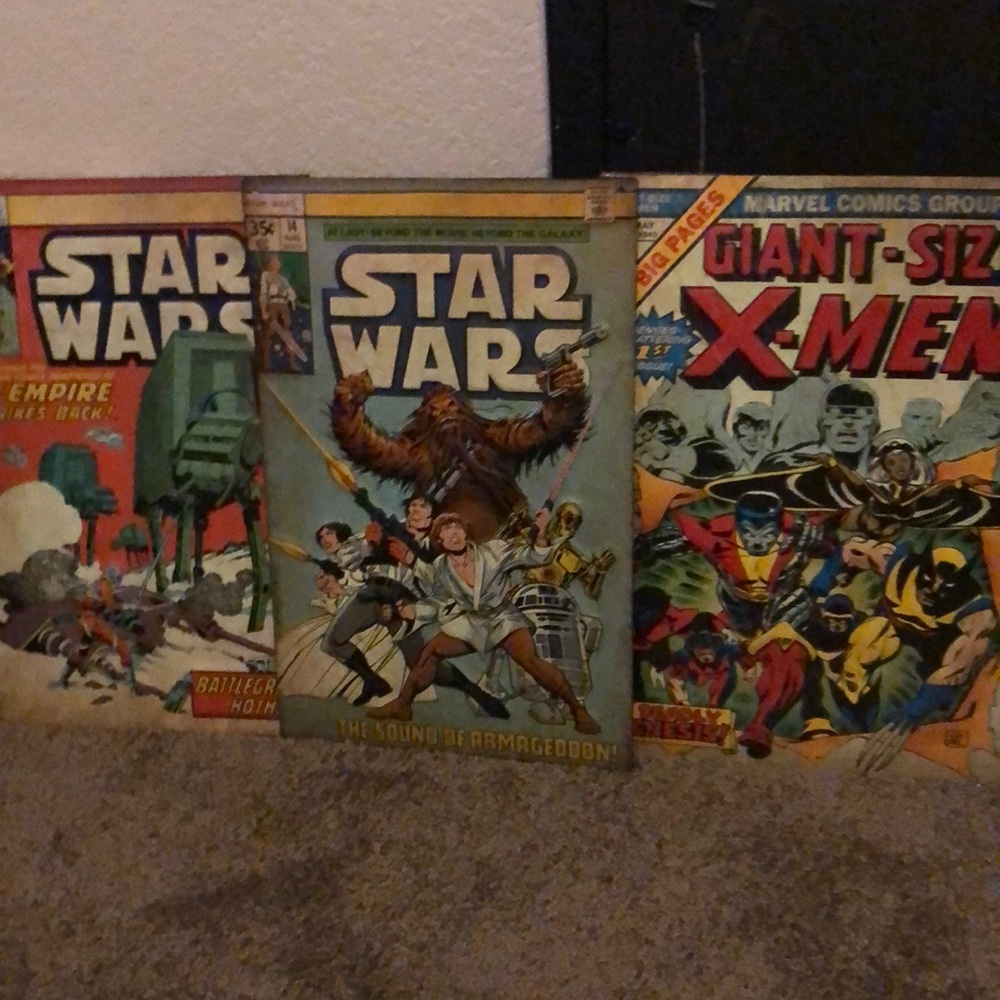 5 metal comic book signs. Game/kid/movie decor